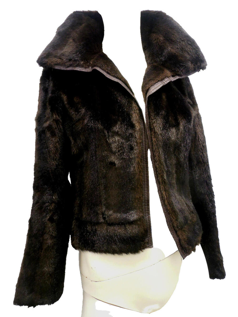 Saks 1970s Coat Faux Fur Short Jacket S Made in France Glam Young Dimensions S5A
